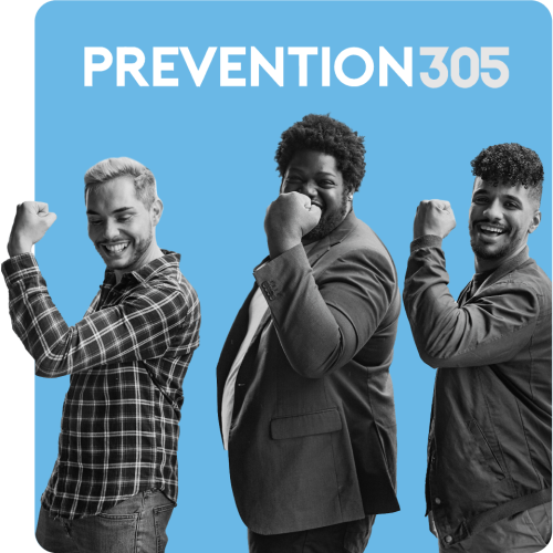 Three men flexing their arms, promoting strength in health for Prevention 305 and the sexual health benefits of PrEP and doxy-PEP for those in Florida - Q Care Plus